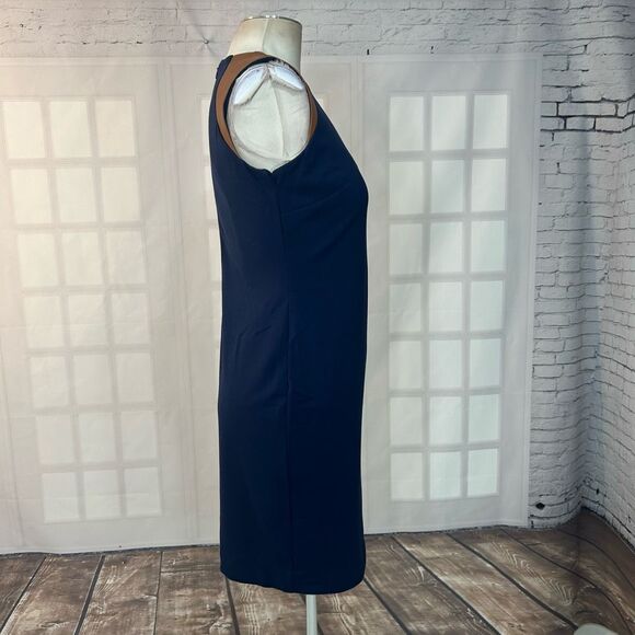 Lauren Ralph Lauren Sleeveless brown leather trim sheath Dress Size 4P - Picture 6 of 8